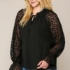 Plus Size Zebra Burnout Ruffled-Neck Bubble Crepe Blouse