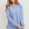 French Terry V-Neck Hoodie Top – Denim Multi