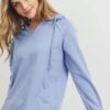French Terry V-Neck Hoodie Top – Denim Multi