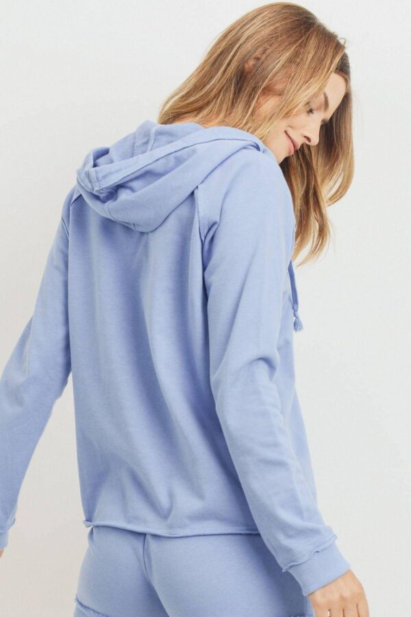 French Terry V-Neck Hoodie Top – Denim Multi