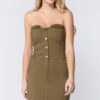 Strapless Button-Front Mini Dress – Light Olive Green