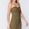 Strapless Button-Front Mini Dress – Light Olive Green