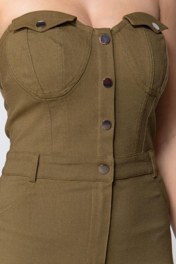 Strapless Button-Front Mini Dress – Light Olive Green