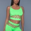 Silk Fishnet 2-Piece Crop Tank & High-Waist Shorts – Neon Green