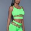 Silk Fishnet 2-Piece Crop Tank & High-Waist Shorts – Neon Green