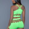 Silk Fishnet 2-Piece Crop Tank & High-Waist Shorts – Neon Green