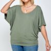 Plus Size Solid Knit Top – Flowy Dolman Silhouette, Olive