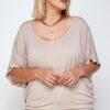 Plus Size Solid Knit Top with Draped Dolman Sleeves – Sand