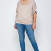 Plus Size Solid Knit Top with Draped Dolman Sleeves – Sand