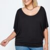 Plus-Size Solid Knit Top with Draped Dolman Sleeves – Black