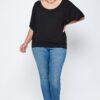 Plus-Size Solid Knit Top with Draped Dolman Sleeves – Black
