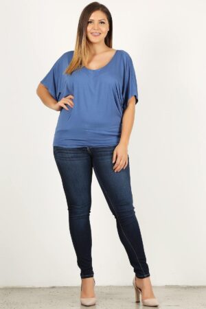 Plus Size Solid Knit Top – Draped Dolman Silhouette