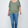 Plus Size Solid Knit Top – Flowy Dolman Silhouette, Olive