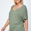 Plus Size Solid Knit Top – Flowy Dolman Silhouette, Olive