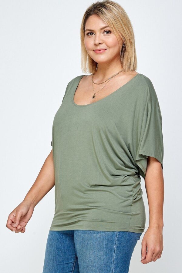 Plus Size Solid Knit Top – Flowy Dolman Silhouette, Olive