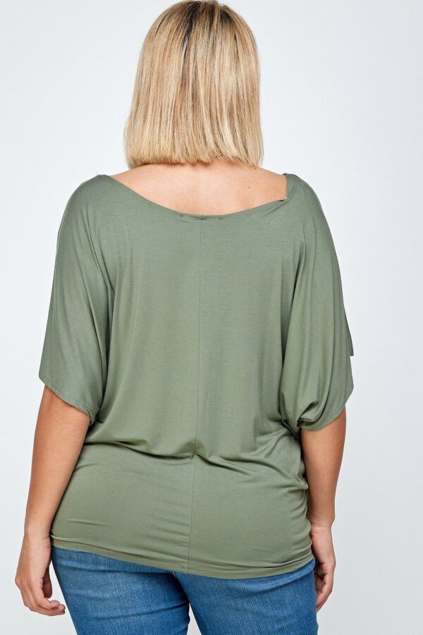 Plus Size Solid Knit Top – Flowy Dolman Silhouette, Olive