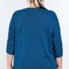 Plus Size Round-Neck 3/4 Sleeve Cotton Sweater Top – Blue