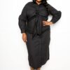 Plus Size Poplin Tie-Bow Shirt Dress – Black