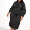 Plus Size Poplin Tie-Bow Shirt Dress – Black