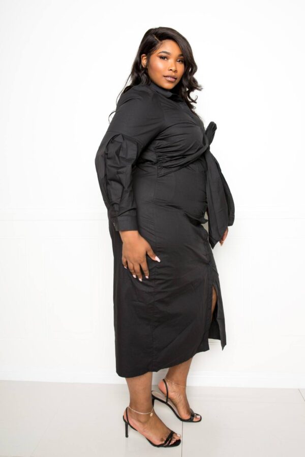 Plus Size Poplin Tie-Bow Shirt Dress – Black