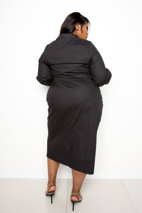 Plus Size Poplin Tie-Bow Shirt Dress – Black
