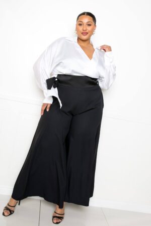 Satin Tie-Waist Wrap Top – Long Sleeve, White