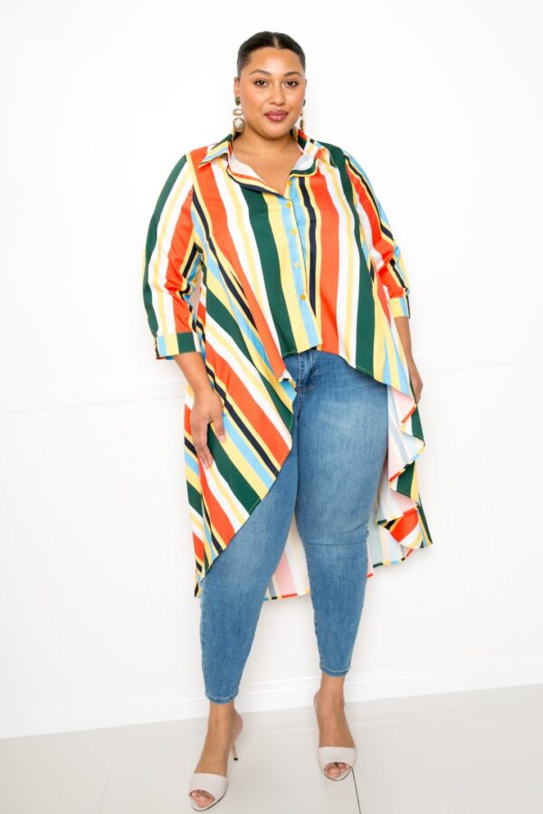 Plus Size Striped Hi-Low Shirt – Multi