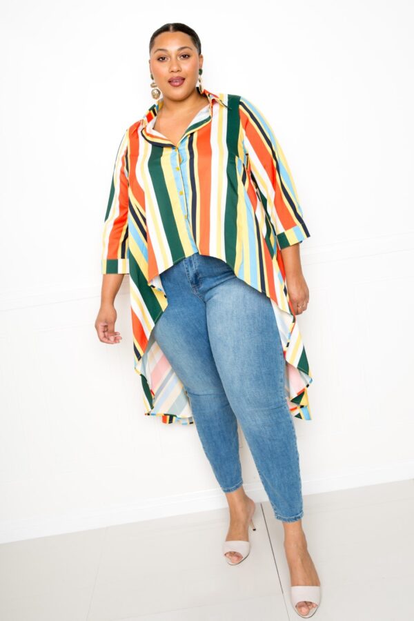 Plus Size Striped Hi-Low Shirt – Multi