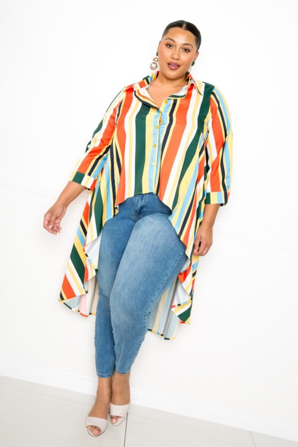 Plus Size Striped Hi-Low Shirt – Multi