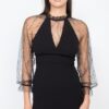 Knit Pearl-Trim Mesh Bodycon Mini Dress – Black