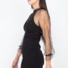 Knit Pearl-Trim Mesh Bodycon Mini Dress – Black