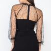 Knit Pearl-Trim Mesh Bodycon Mini Dress – Black