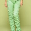 Leather PU Ruched Pants – Slit Hem in Kiwi