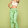 Leather PU Ruched Pants – Slit Hem in Kiwi