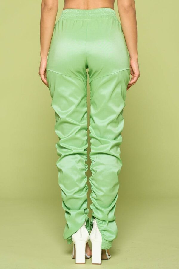 Leather PU Ruched Pants – Slit Hem in Kiwi