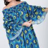 Smocked Off-Shoulder Midi Dress with Puffy Ruffle Sleeves – Sky Blue