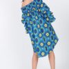Smocked Off-Shoulder Midi Dress with Puffy Ruffle Sleeves – Sky Blue