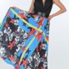 Pleated Maxi Skirt with Leather Waistband – Paradise Blue