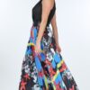 Pleated Maxi Skirt with Leather Waistband – Paradise Blue