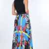 Pleated Maxi Skirt with Leather Waistband – Paradise Blue