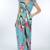 Ruffle-Sleeve Surplice Jumpsuit – Mint Multi