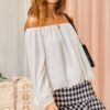 Off-Shoulder Long Bubble Sleeve Top – White