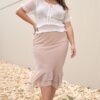 Plus Sheer Smocked Top with Frill Sleeves – White