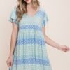 Floral Babydoll Mini Dress with Ruffle Sleeves – Blue
