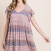 Floral Babydoll Mini Dress with Ruffle Sleeves – Mocha