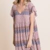 Floral Babydoll Mini Dress with Ruffle Sleeves – Mocha