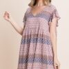 Floral Babydoll Mini Dress with Ruffle Sleeves – Mocha