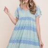 Floral Babydoll Mini Dress with Ruffle Sleeves – Blue