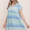 Floral Babydoll Mini Dress with Ruffle Sleeves – Blue