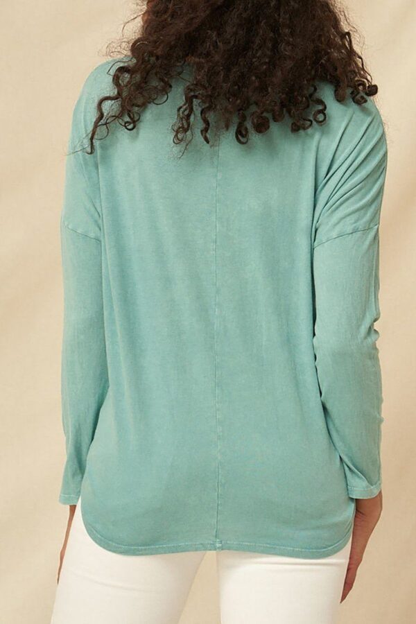 Mineral-Washed Knit Top with ‘Dream Magic Baby’ Print – Jade
